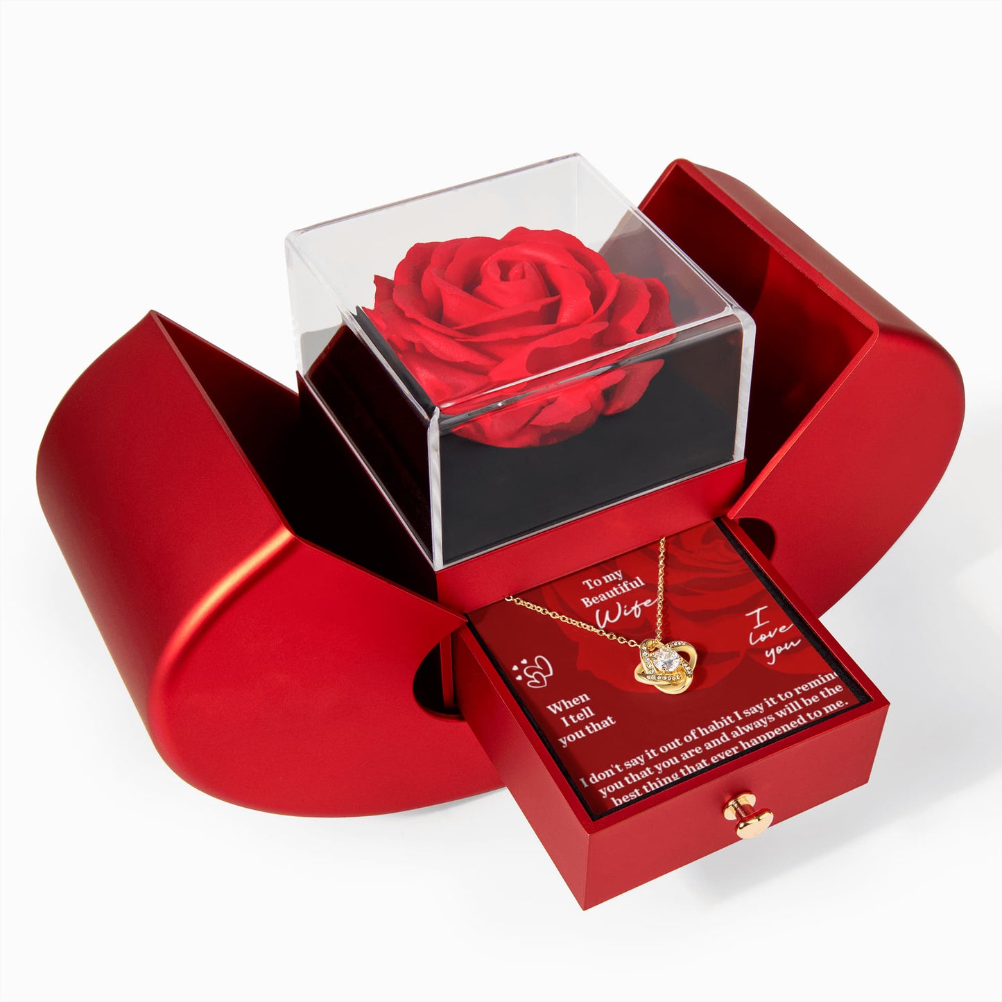 Imagine her smile when she opens this stunning Love Knot Necklace, beautifully paired with a heartfelt message card: